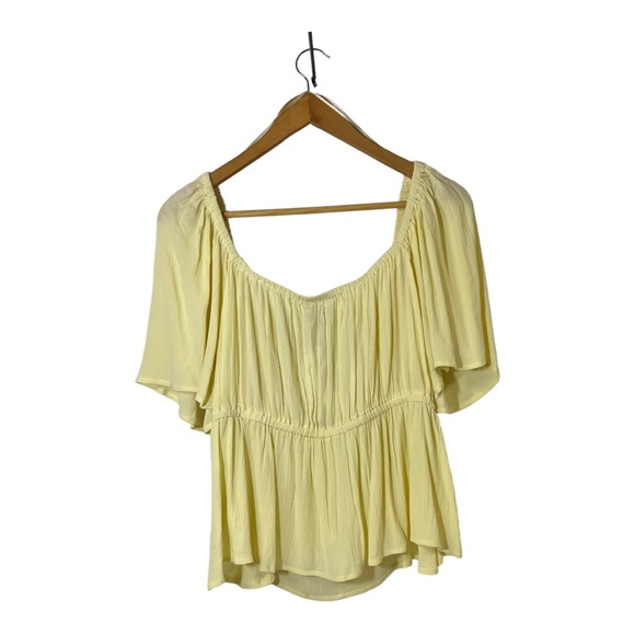 Miss Selfridge Yellow Tie Front Gauzey Flutter Sleeve Top SZ 12 - Picture 2 of 10